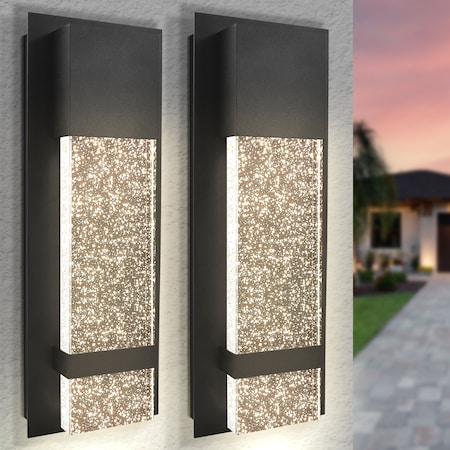 Luxrite Modern Outdoor LED Wall Light Bubble Glass 3CCT 3000K-5000K 14 12W Black Aluminum IP65 ETL, 2PK LR40390-2PK